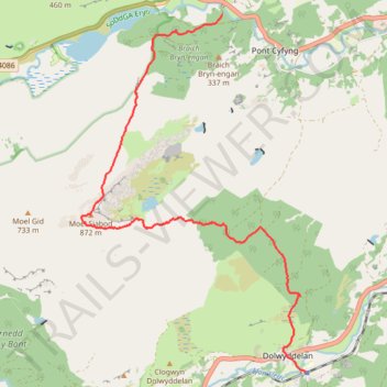 Capel Curig -> Moel Siabod -> Dolwyddelan trail, distance, elevation, map, profile, GPS track