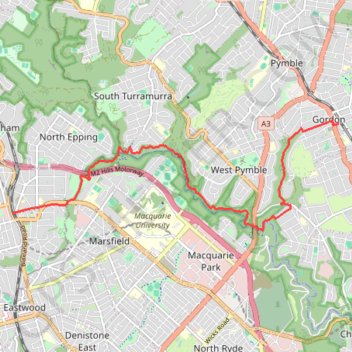 Epping - Gordon trail, distance, elevation, map, profile, GPS track