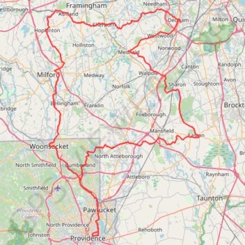 Dedham-Providence-Dedham trail, distance, elevation, map, profile, GPS track