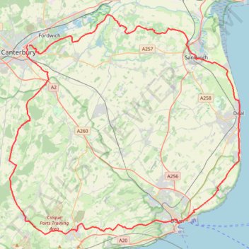 Coastal MTB loop from Canterbury in Kent Downs National Landscape trail, distance, elevation, map, profile, GPS track