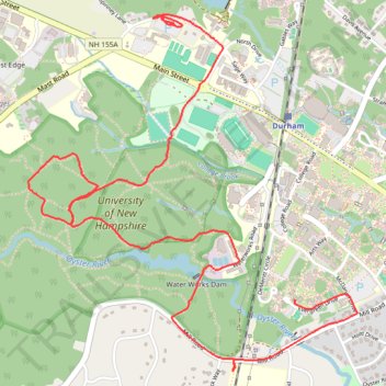 University of New Hampshire College woods bike trail, distance, elevation, map, profile, GPS track