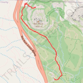Upper Bell Rock Trail trail, distance, elevation, map, profile, GPS track