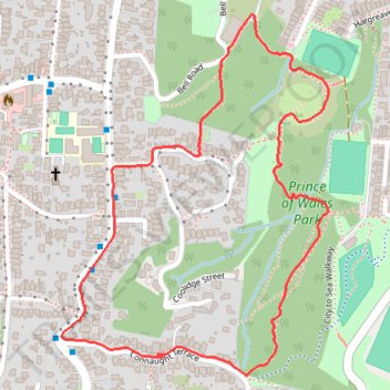 Loop walk via City to Sea Walkway in Prince of Wales Park trail, distance, elevation, map, profile, GPS track