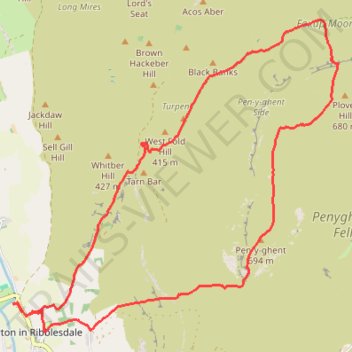 Pen-y-ghent, Foxup Road, Hull Pot and Horton Scar Lane Loop Hike trail, distance, elevation, map, profile, GPS track