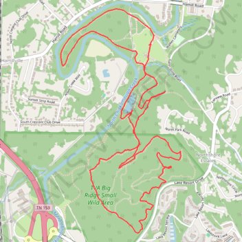 TVA Big Ridge Small Wild Area Loop Trails from Greenway Farms trail, distance, elevation, map, profile, GPS track