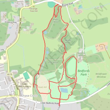 Bedfords Park Havering trail, distance, elevation, map, profile, GPS track
