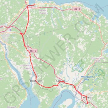 Shediac - Amherst trail, distance, elevation, map, profile, GPS track