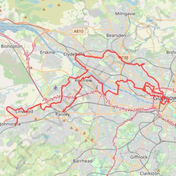 Johnstone, Scotland to Paisley via Glasgow trail, distance, elevation, map, profile, GPS track