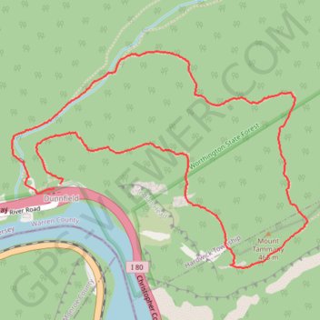 Mount Tammany Loop via Red Dot Trail, Delaware River Overlook and Blue Blaze in Worthington State Forest trail, distance, elevation, map, profile, GPS track