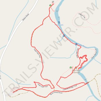 Triple Falls and High Falls Trails Loop in Dupont State Recreational Forest trail, distance, elevation, map, profile, GPS track