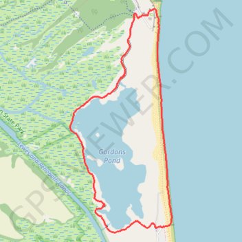 Gordons Pond Loop via Overlook and Beach in Cape Henlopen State Park trail, distance, elevation, map, profile, GPS track