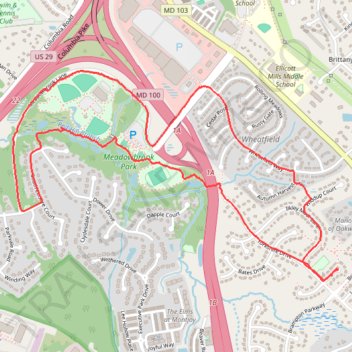 Ellicott City - Meadowbrook Park Loop trail, distance, elevation, map, profile, GPS track