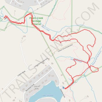 Peter's Creek Heritage Preserve loop trail, distance, elevation, map, profile, GPS track