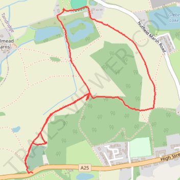Walk on lanfilled quary land north of Nutfield Cemetery trail, distance, elevation, map, profile, GPS track