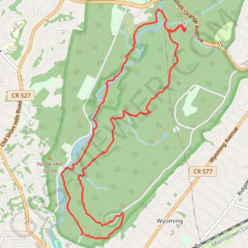 Hemlock Falls Loop via Lenape Trail, Washington Rock, Rahway Trail, and River Trail in South Mountain Reservation trail, distance, elevation, map, profile, GPS track