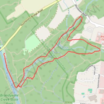 Rocky Run Loop via Creekside Trail in Brandywine Creek State Park trail, distance, elevation, map, profile, GPS track