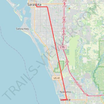 Legacy Trail, Sarasota to Venice Train Depot trail, distance, elevation, map, profile, GPS track